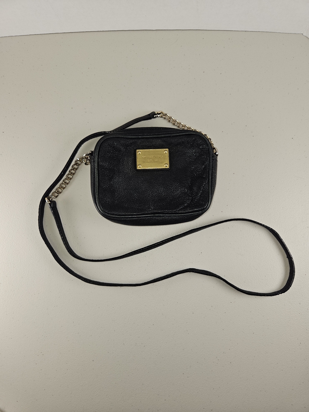 Michael Kors Black Leather Crossbody with Gold Plate